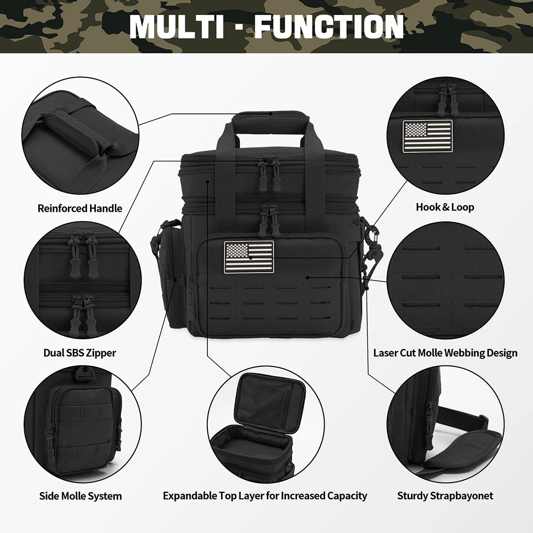 Tactical Lunch Box Expandable Leak Proof Insulated Cooler Bag,