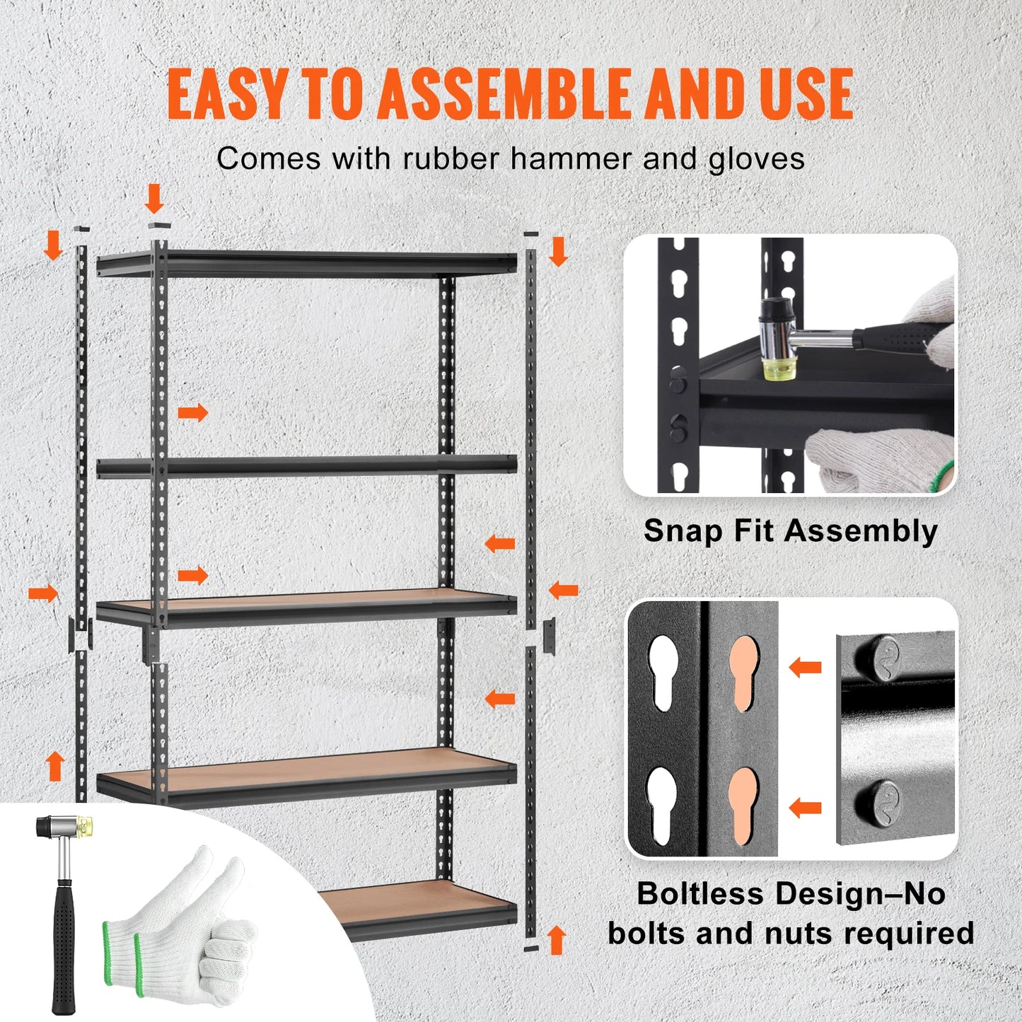 Heavy Duty Metal Standing 5 Shelf Rack for Warehouse, Garage