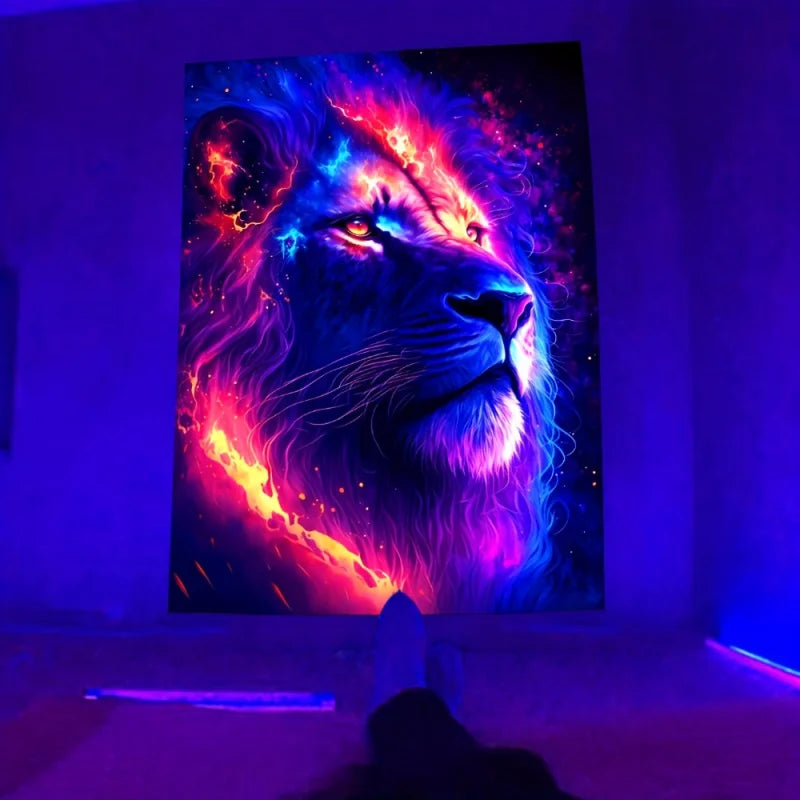 Lion Animal Fluorescent Tapestry UV Black Light Wall Hanging