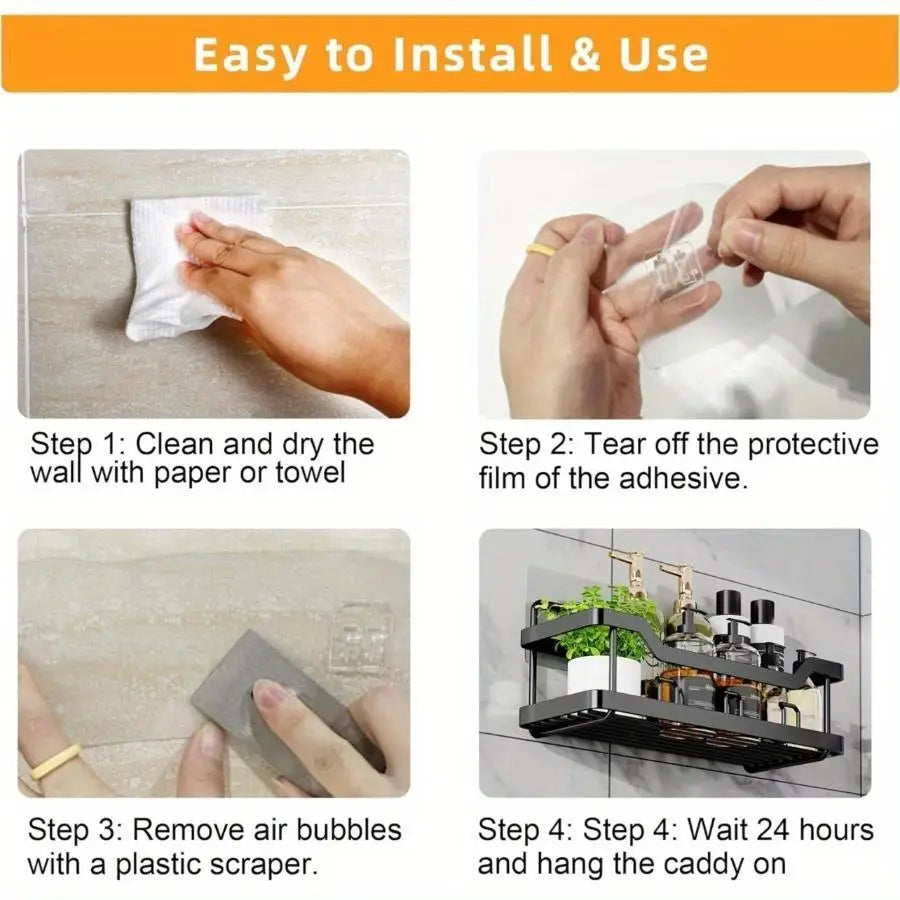 3/5 Pack Adhesive Shower Organizer – Rustproof Stainless Steel Caddy, No Drilling, Bathroom & Kitchen Storage