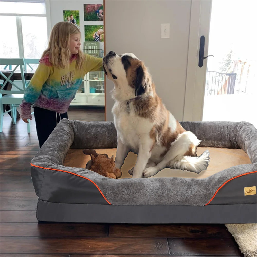Jumbo Orthopedic Dog Bed – Memory Foam Pet Sofa Couch with Waterproof Cover