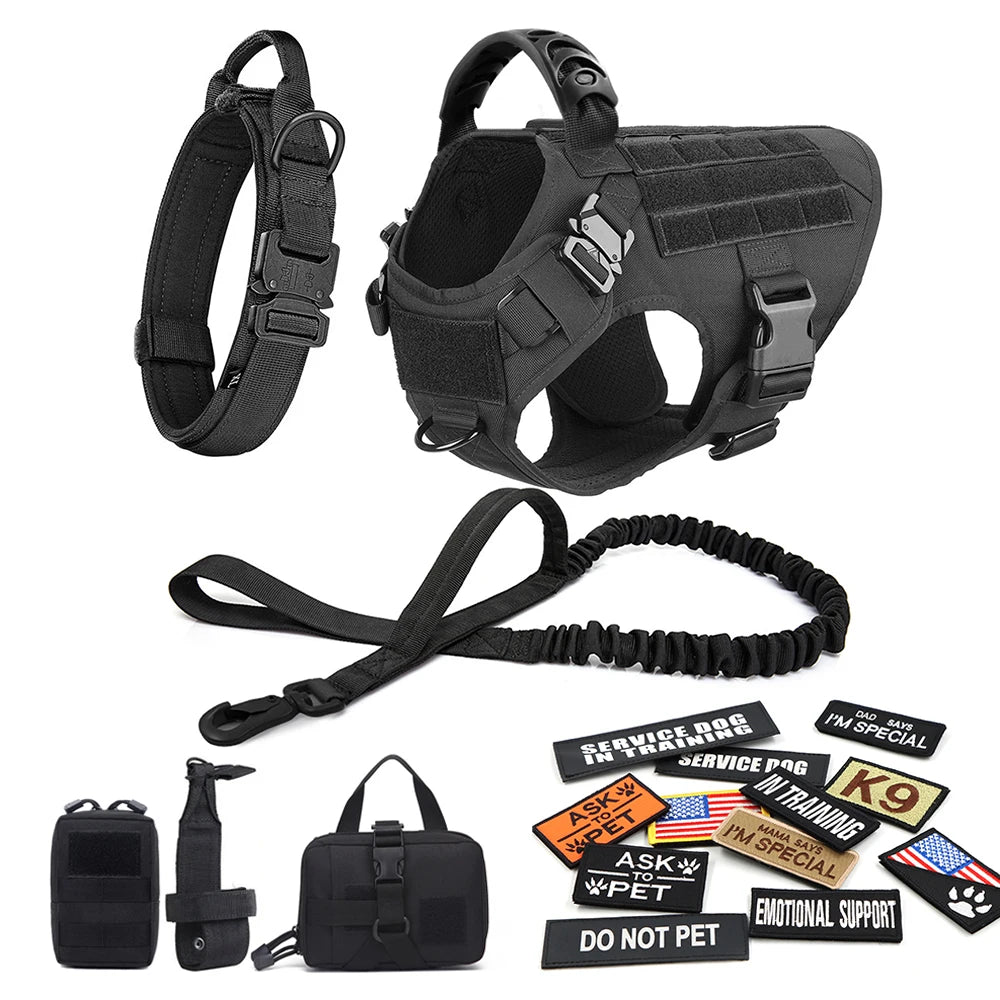 Tactical Dog Vest – Large Breed Harness with Bags, Patches, Collar & Leash