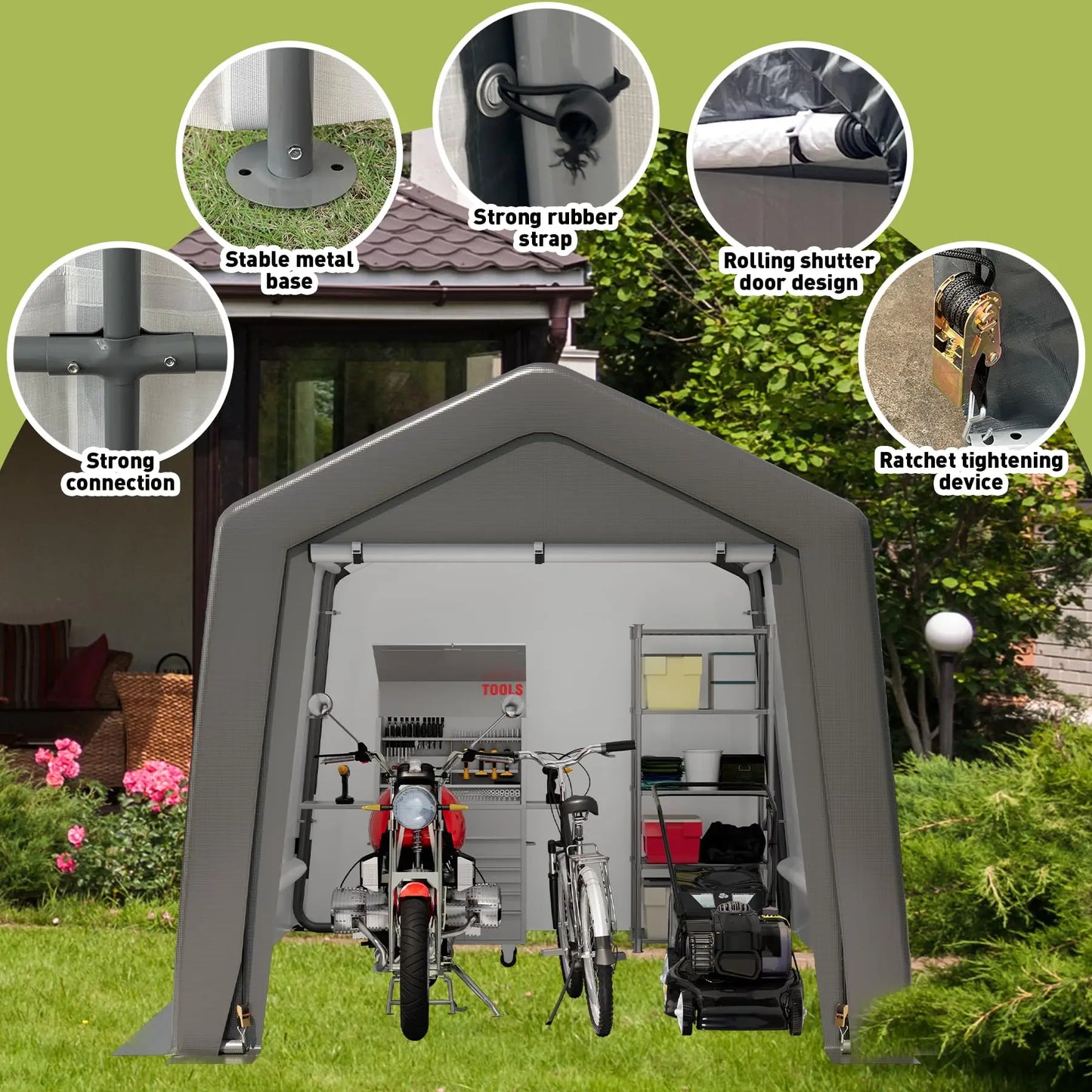Heavy-Duty Carport – Portable Garage & Canopy with Doors and Windows