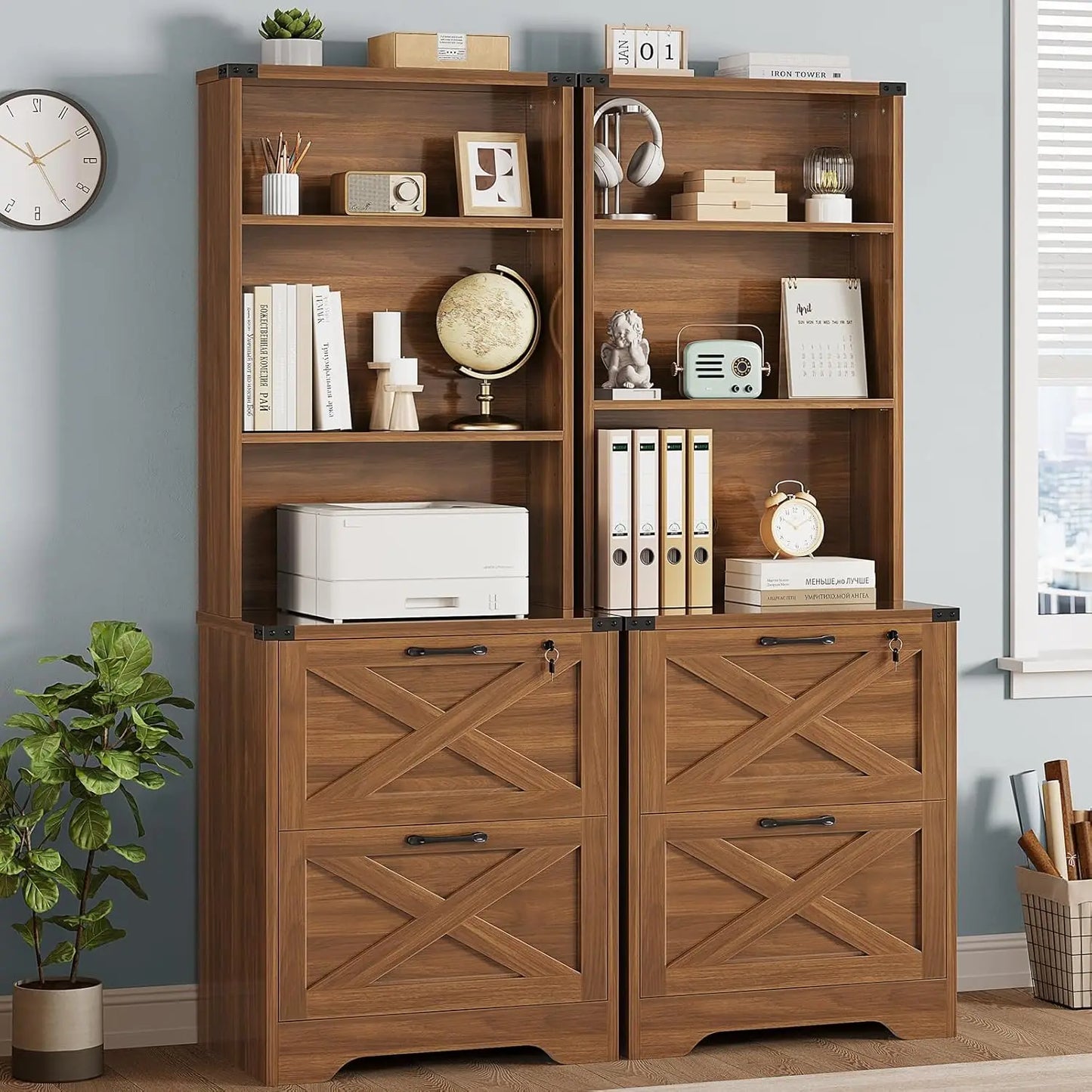 2 Drawer Farmhouse Wood Filing Cabinet Home Office with Adjustable Storage Shelf