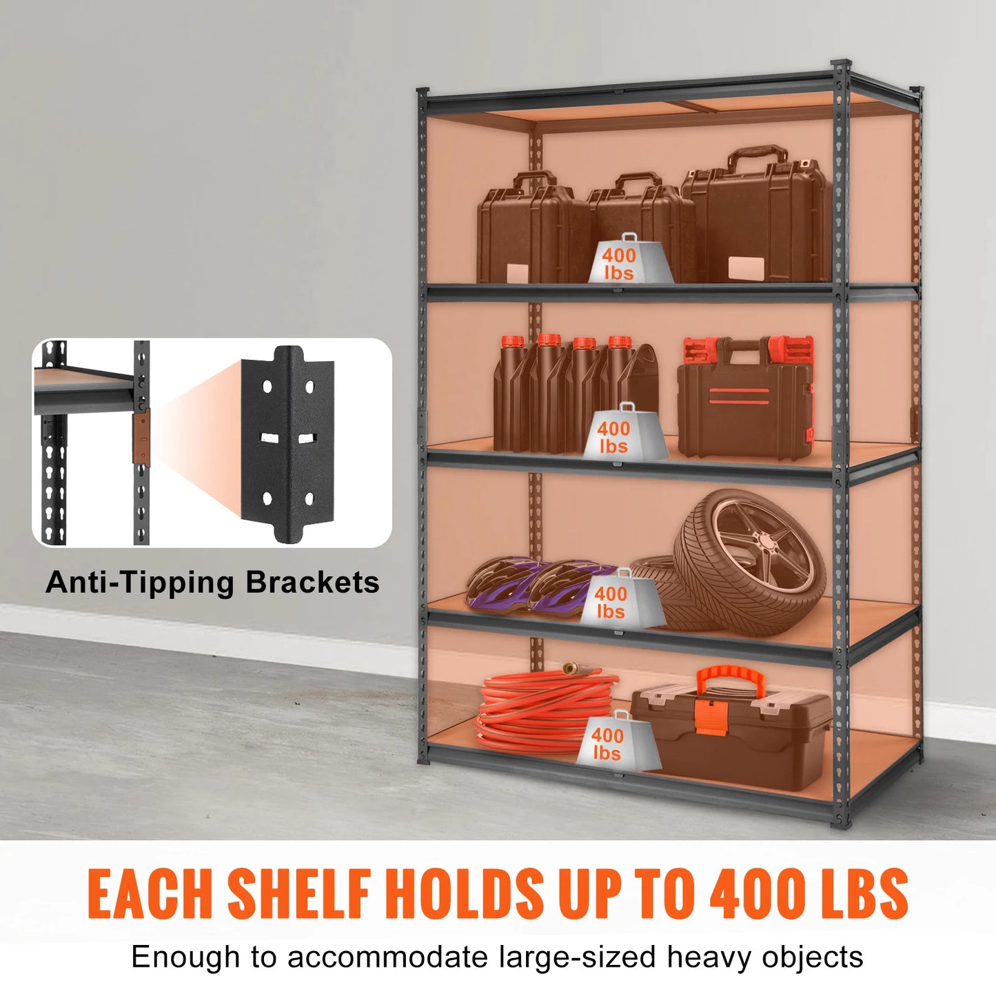 Heavy Duty Metal Standing 5 Shelf Rack for Warehouse, Garage