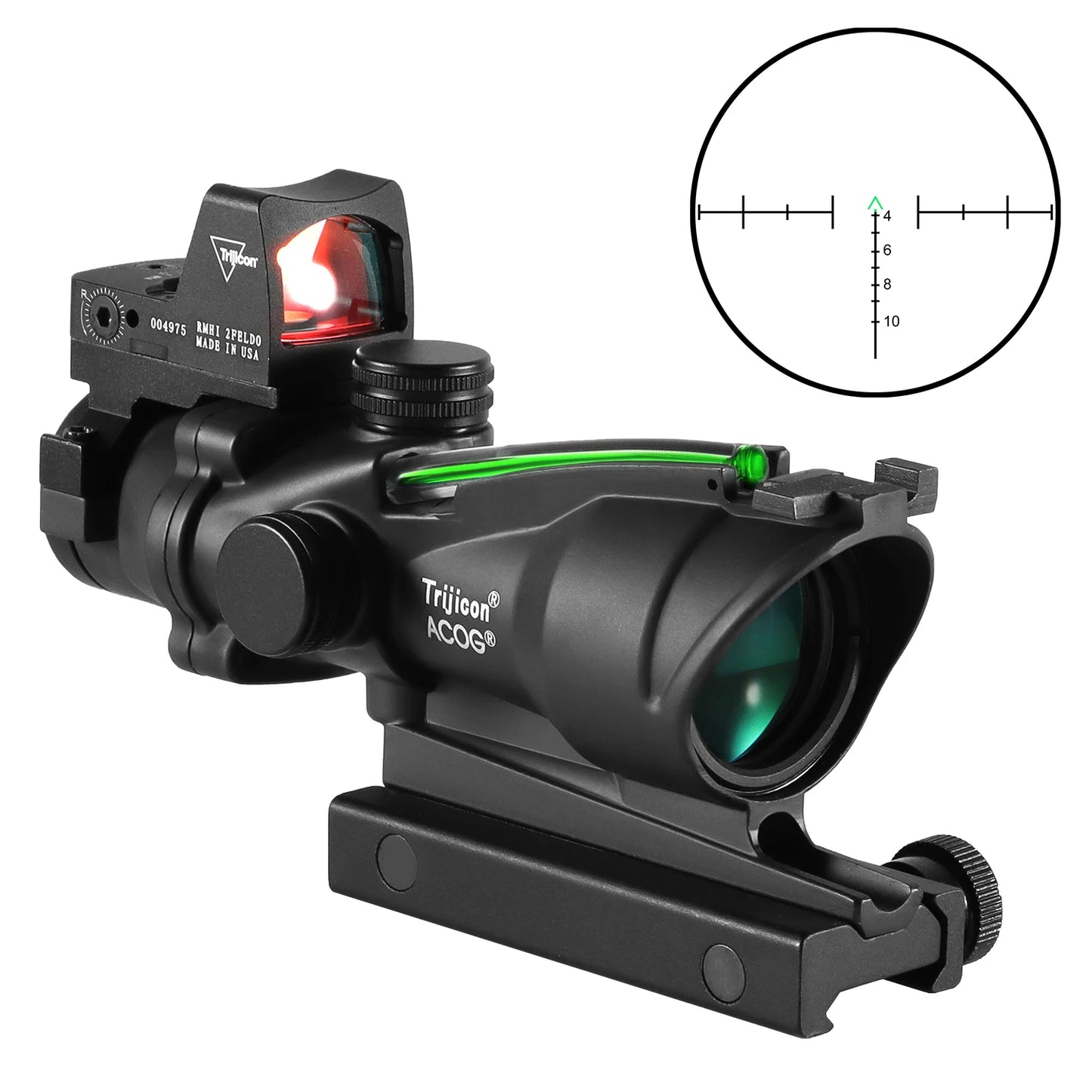 Adjustable 4x32 Tactical Scope with Red Dot – 1x–4x Optic for 20mm Rails