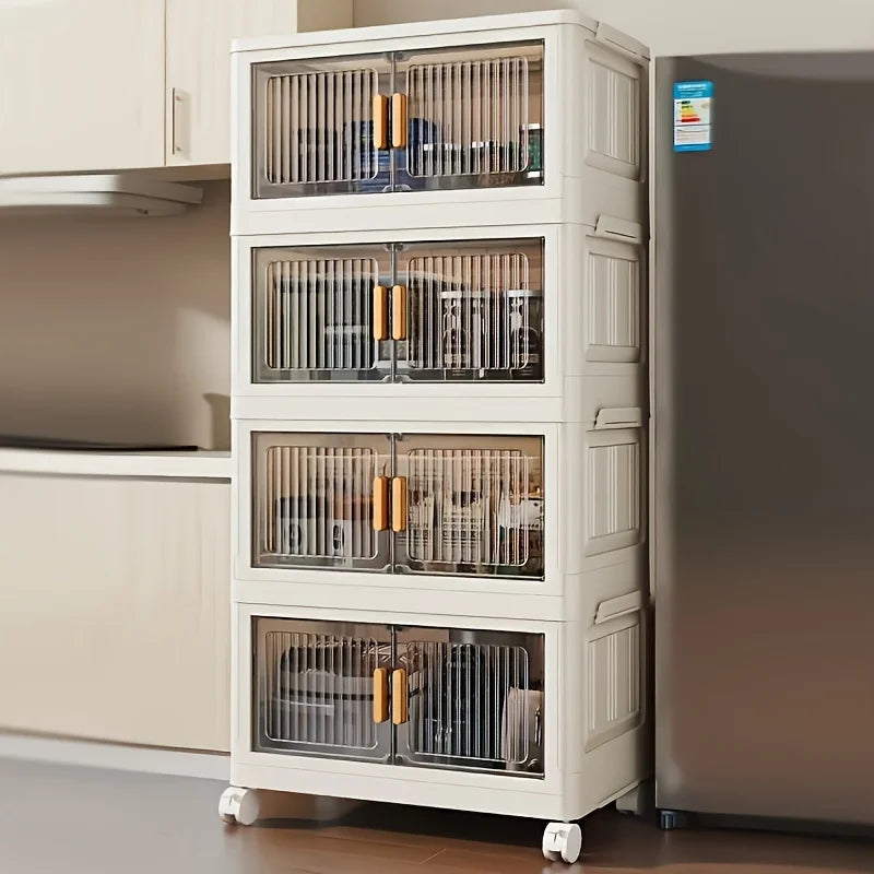 Stackable Storage Cabinet with Doors & Wheels
