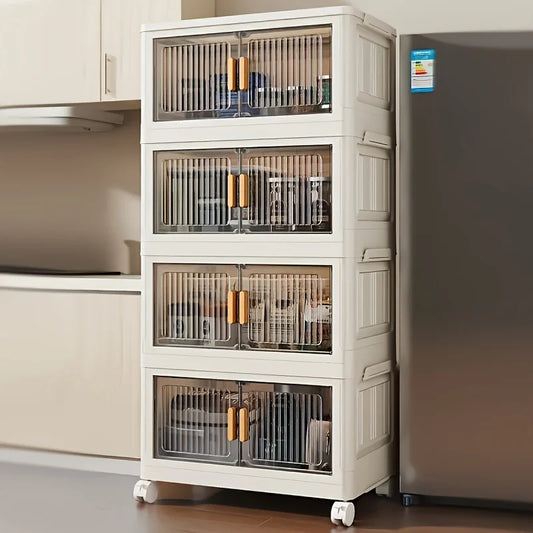 Stackable Storage Cabinet with Doors & Wheels