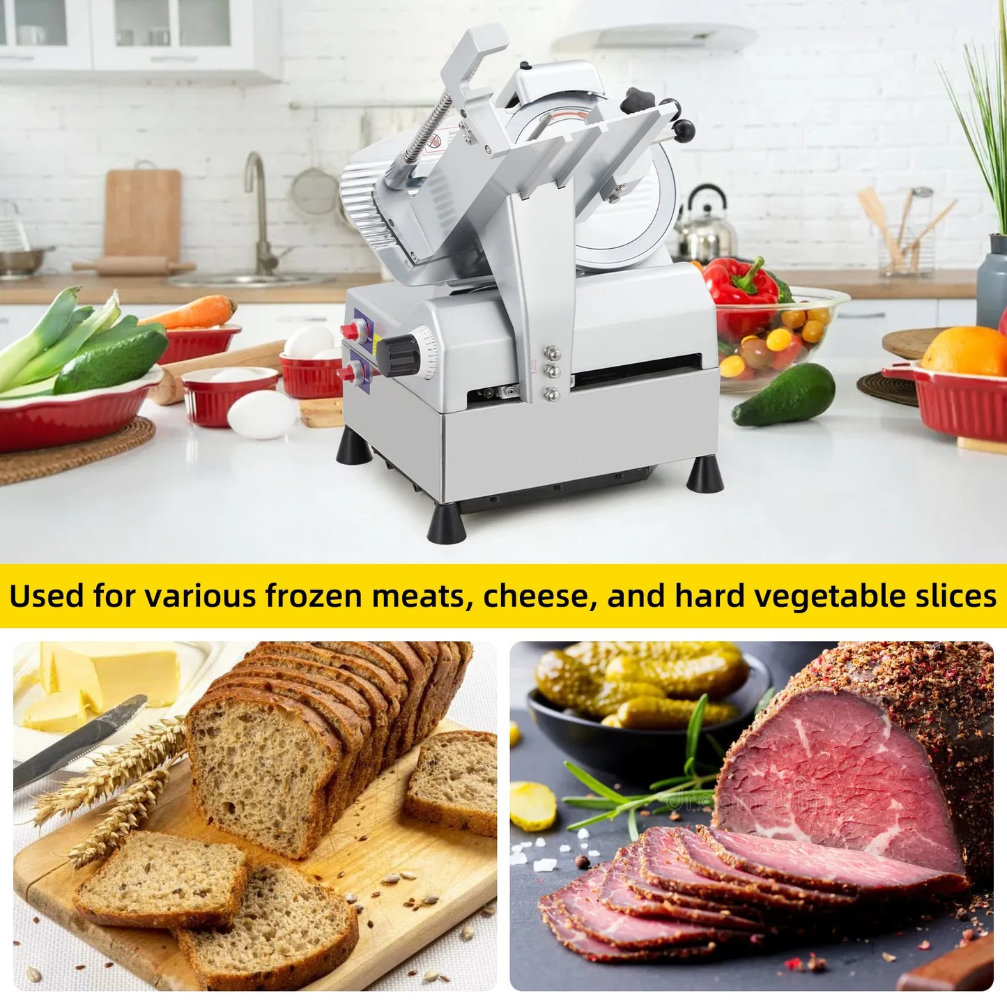 Commercial Meat Slicer – Dual Motor, Stainless Steel Removable Blade