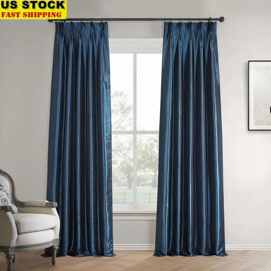 Faux Silk Taffeta French Pleated Window Drapes – Light Blocking Elegance