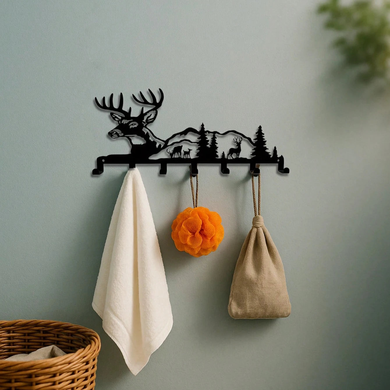 Deer & Forest Wall Sculpture Key Holder Nature-Inspired Organizer