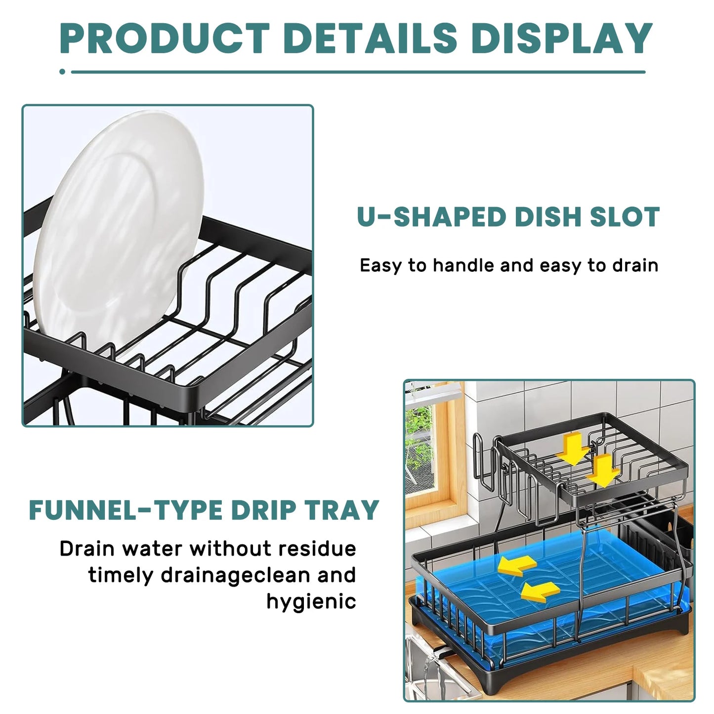 Large-Capacity 2-Tier Dish Drying & Draining Rack – Kitchen Organizer