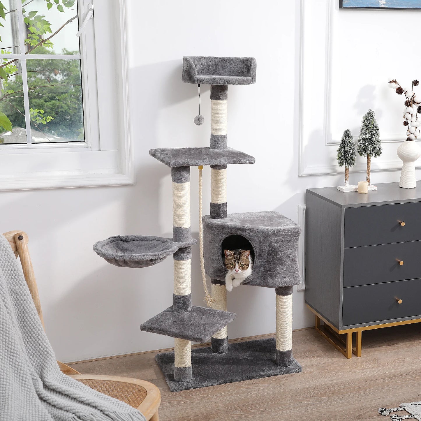 Multi-Level Indoor Climbing Furniture with Scratching Post and Cozy Condo