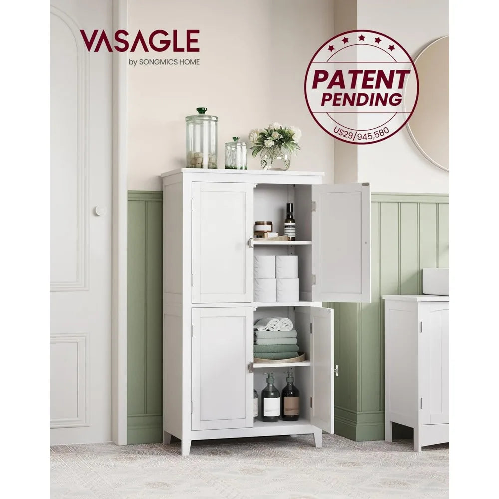 Freestanding Bathroom Storage Cabinet – 4-Door Floor Cabinet with Adjustable Shelves