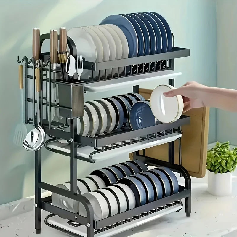 Three-Tier Kitchen Dish Rack – Space-Saving Countertop Dish Holder