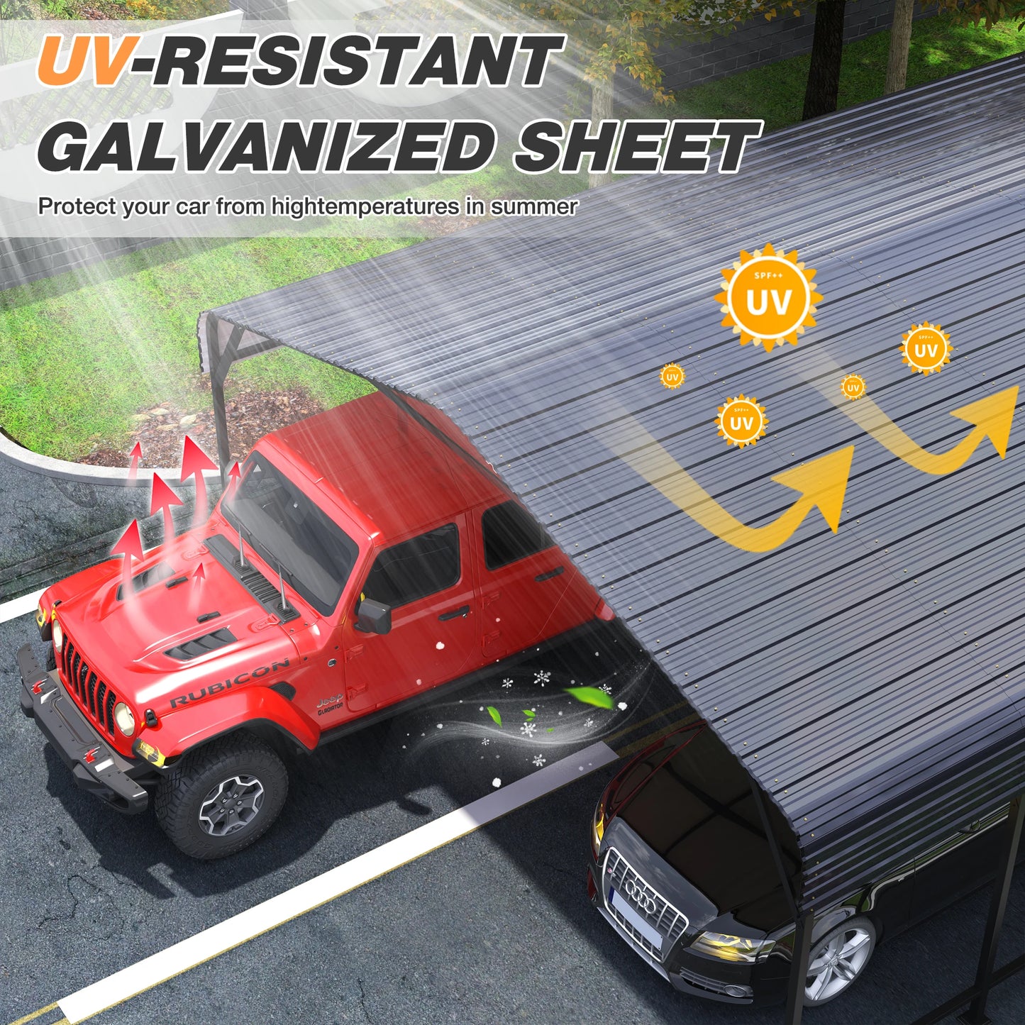 Heavy Duty Metal Carport – Multi-Size Outdoor Shelter for Vehicles and Garden Patio
