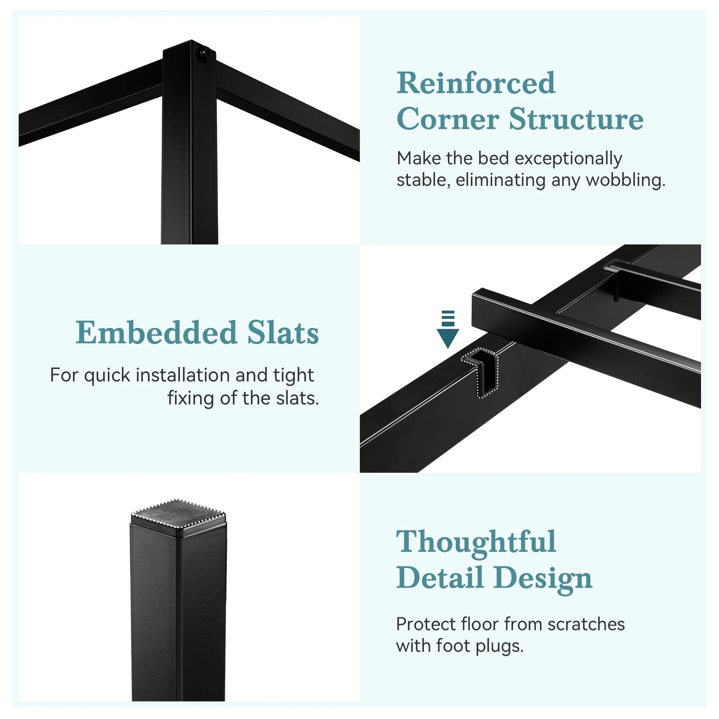 HOOMIC 4-Poster Canopy Bed Frame – Reinforced Crossbar Design