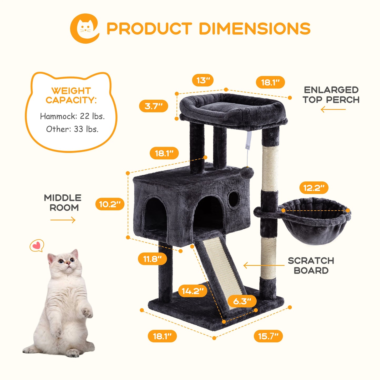 🐾 HOOMIC 36” Cat Tree for Indoor Cats – Multi-Level Condo