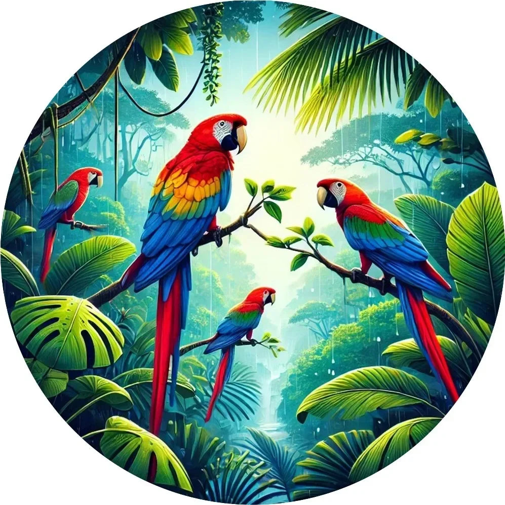 Round Metal Wall Art – Durable Aluminum Jungle Scene, Windproof & Waterproof