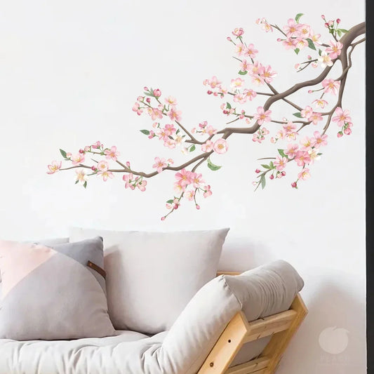 Bird & Peach Blossom Elegant Floral Window & Wall Décor Sticker