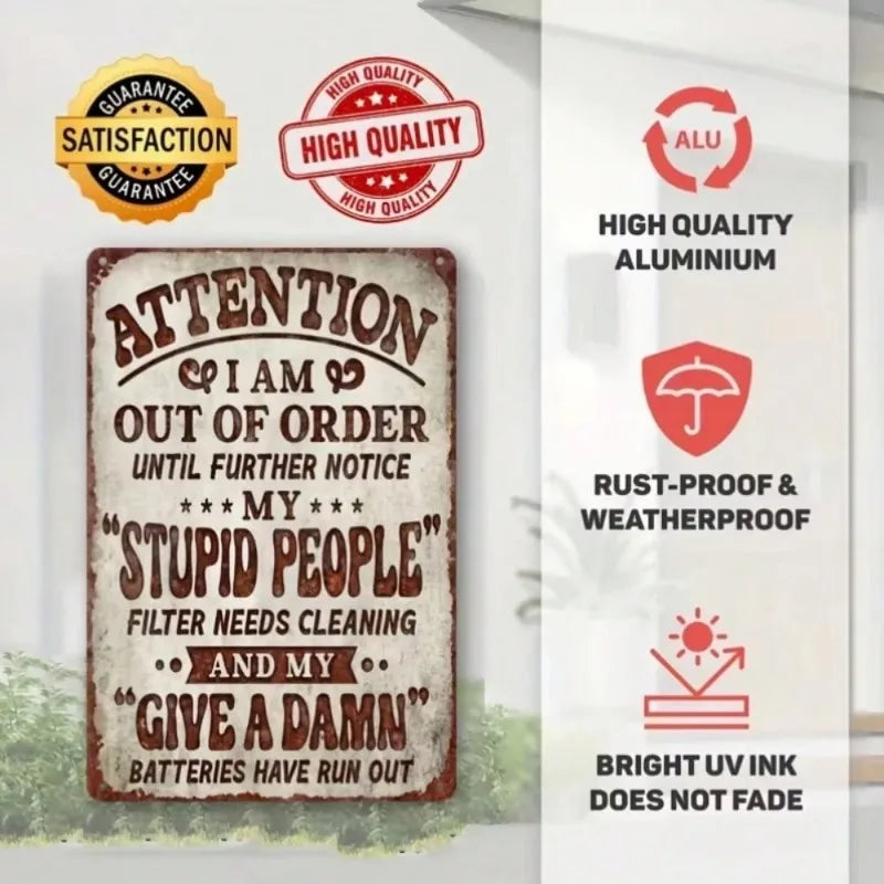 Retro Metal Wall Sign “Notice I’m Broken” – Weatherproof Vintage Iron