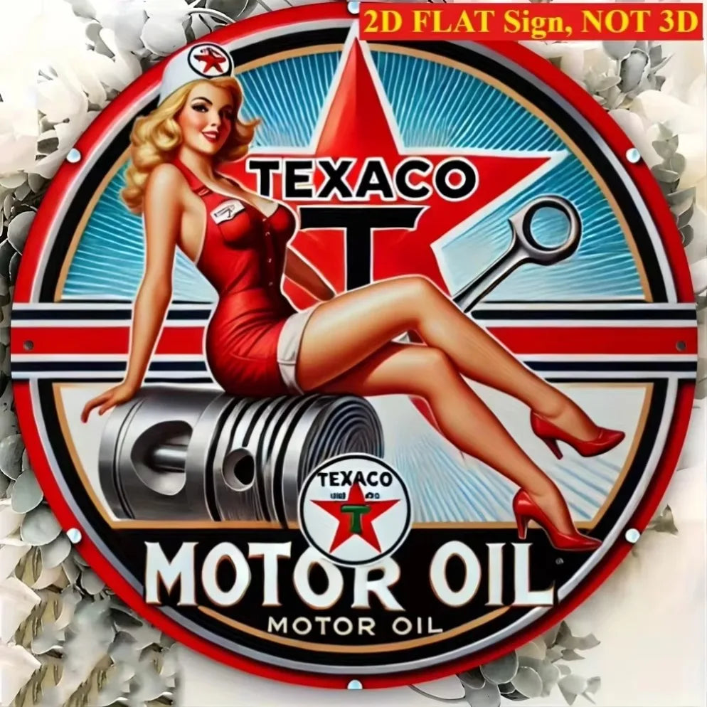 "Vintage Texaco Motor Oil" Round Aluminum Sign – Retro Culture Wall Art
