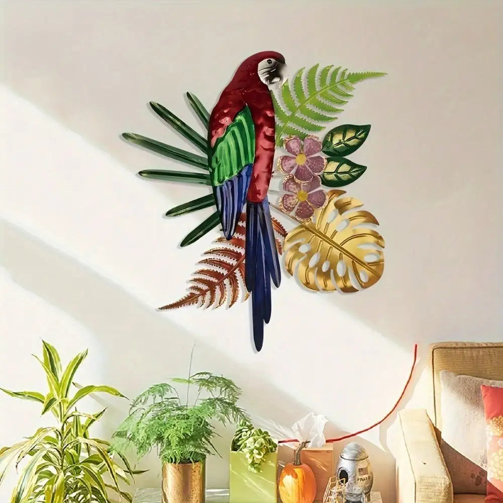 Rustic Parrot & Tropical Flowers Wall Art – Decorative Wall Sculpture