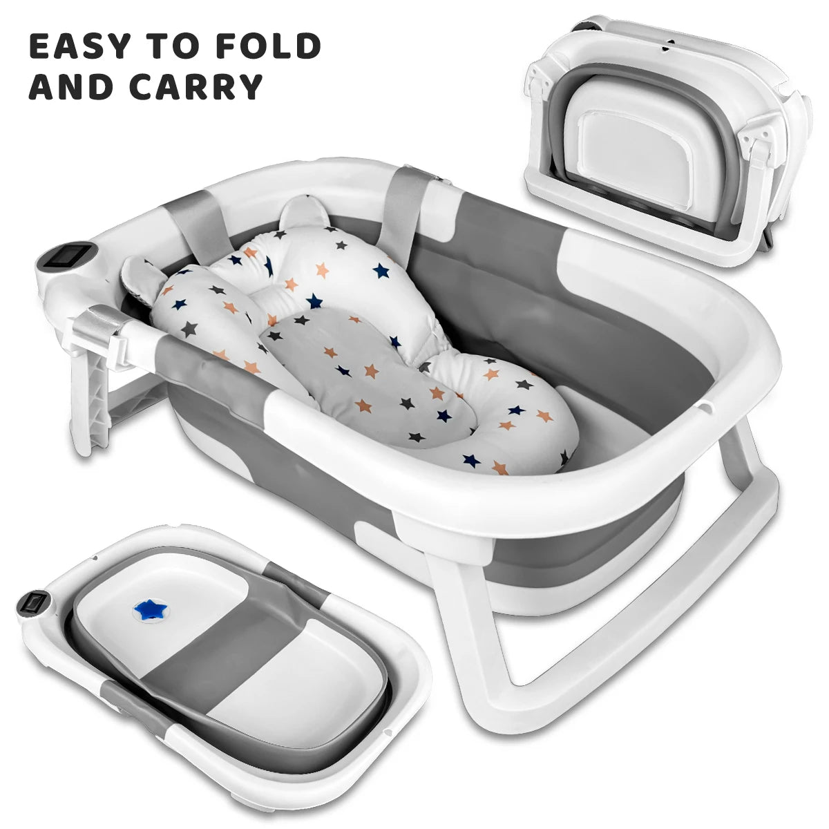 Portable Infant Tub with Soft Cushion & Built-In Thermometer Comfortable Bathing