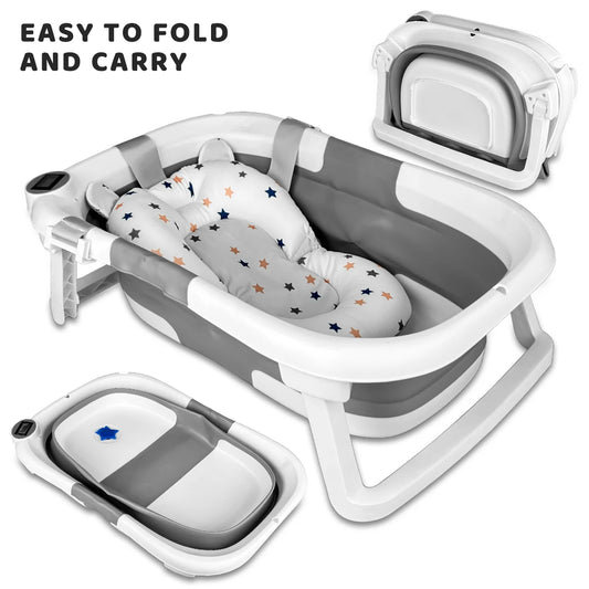 Portable Infant Tub with Soft Cushion & Built-In Thermometer Comfortable Bathing