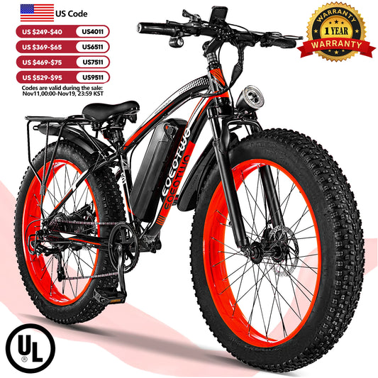 EOEOTWO E01 26" Fat Tire Electric Bike – 1500W Peak, 34MPH, 60-Mile Range, UL2849 Certified