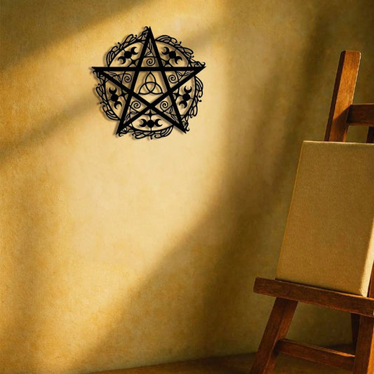 Pentagram & Triple Moon Iron Wall Sculpture Home Decor Gift