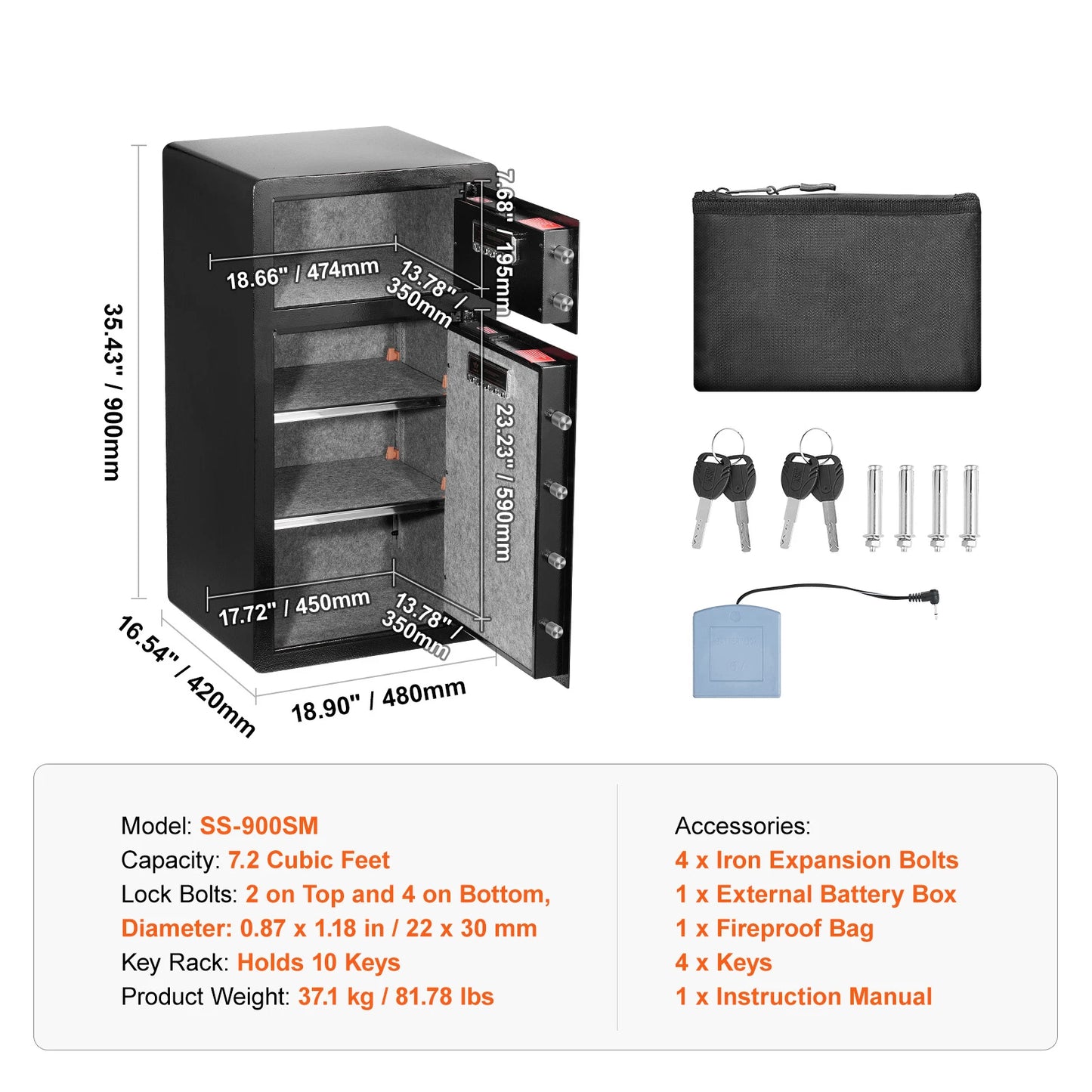 Fingerprint Safe Box – Digital Lock, Fireproof Bag, LED Interior, Dual Door Option