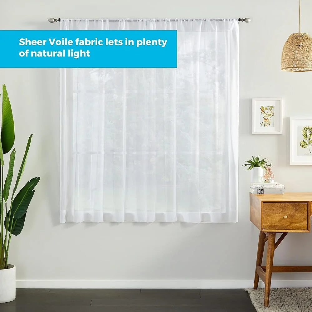 Sheer Voile Window Light Filtering Curtain Panels – 2 Pack