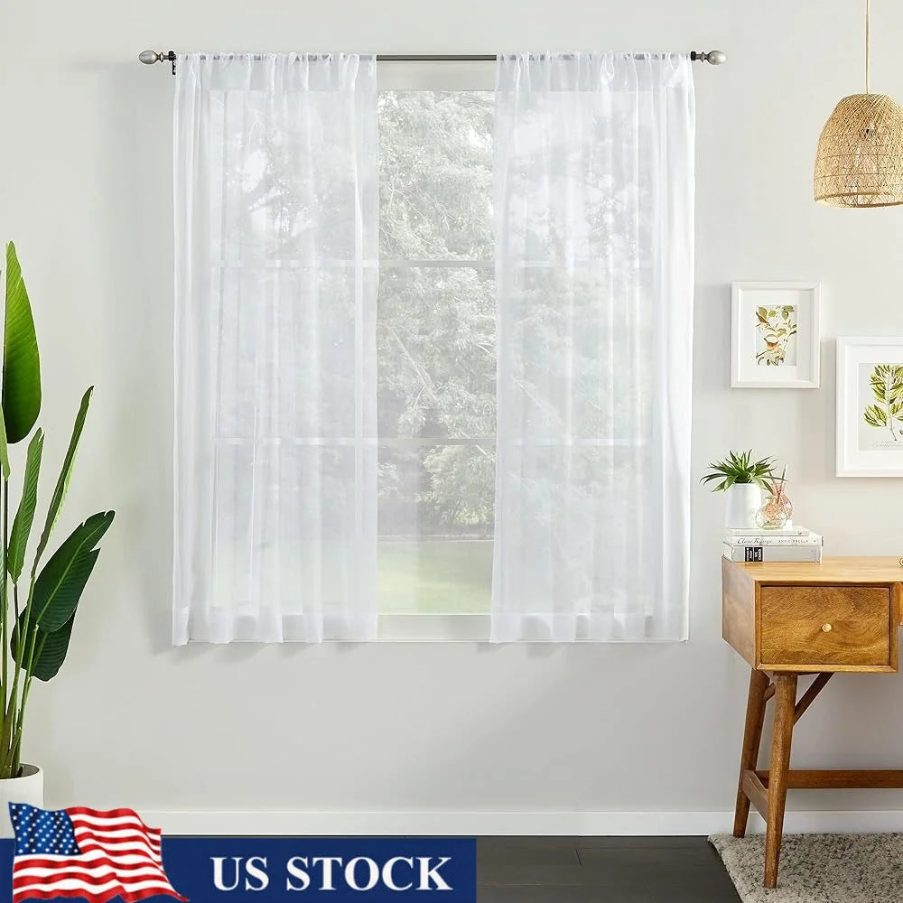 Sheer Voile Window Light Filtering Curtain Panels – 2 Pack