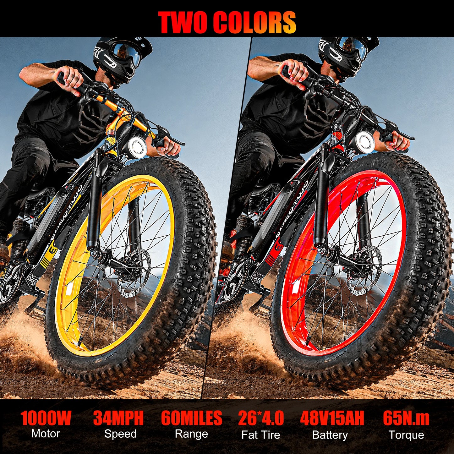EOEOTWO E01 26" Fat Tire Electric Bike – 1500W Peak, 34MPH, 60-Mile Range, UL2849 Certified
