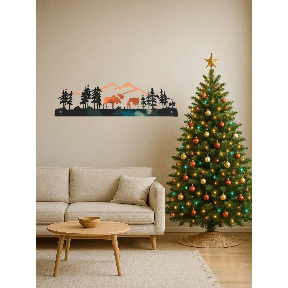 Rustic Metal Moose Wall Décor – Christmas Tree Design