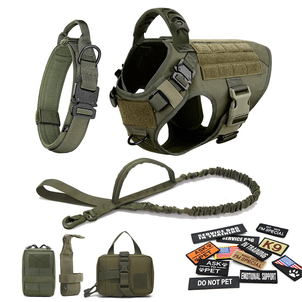 Tactical Dog Vest – Large Breed Harness with Bags, Patches, Collar & Leash