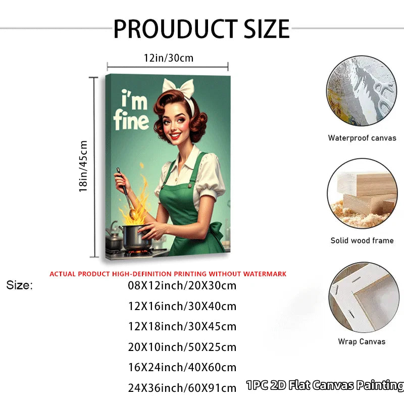 Funny Vintage Style Canvas Painting Cooking Woman Print Humorous