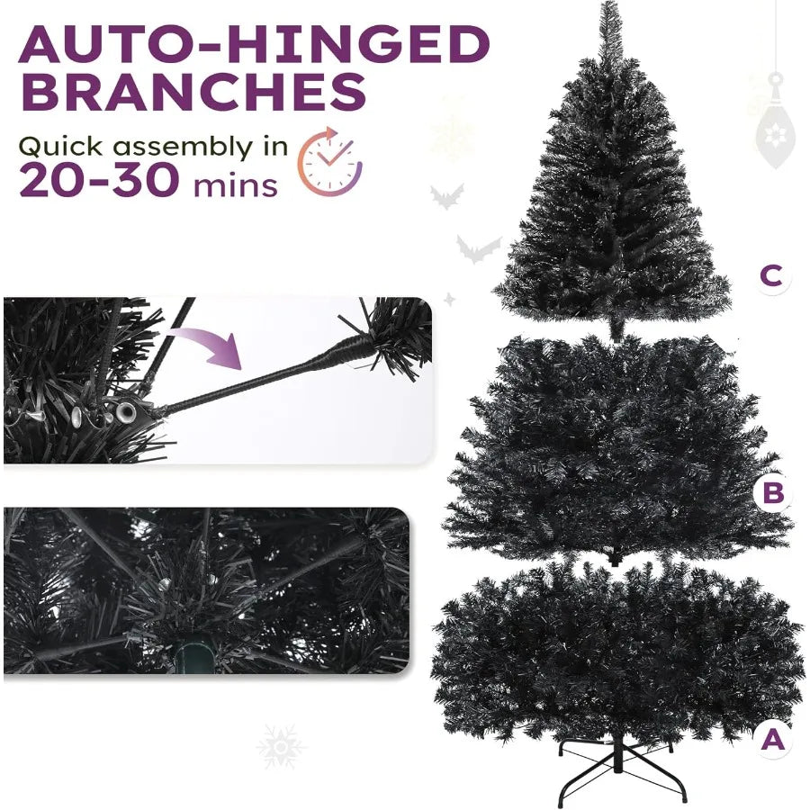 6ft Pre-Lit Black Artificial Christmas Tree with Remote Control