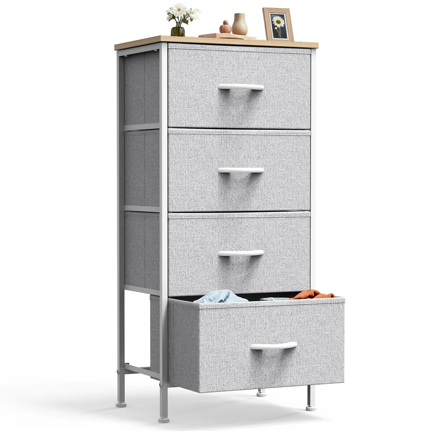 JHK 4-Drawer Fabric Nightstand with Steel Frame