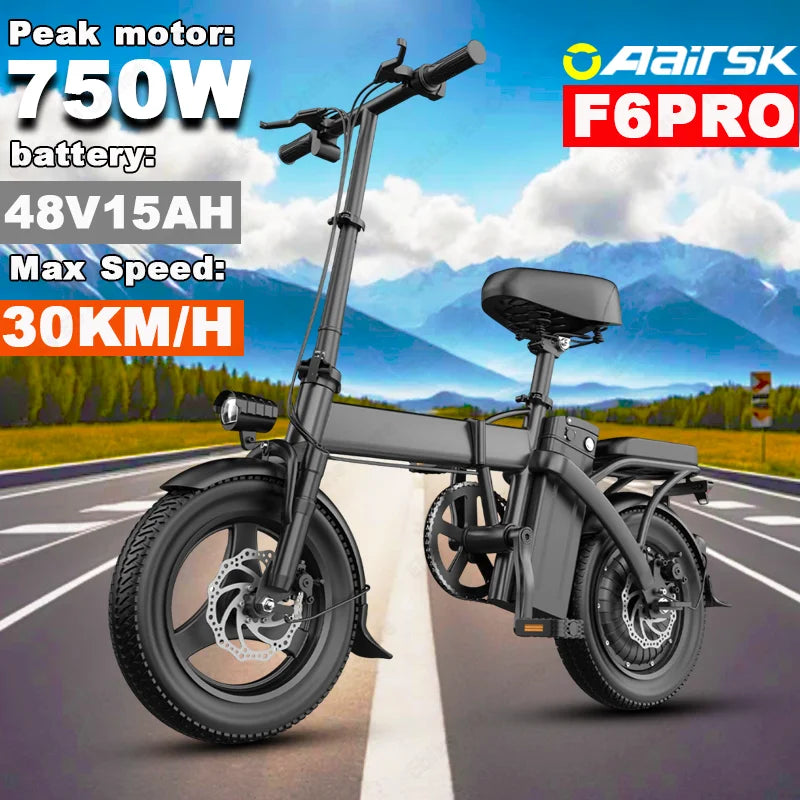 750W Foldable Electric Bike – 48V 15Ah Battery, 14" Tires, LCD Display