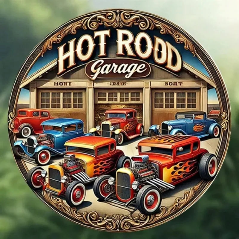 Vintage Hot Rod Garage Tin Sign – Classic Iron Wall Art