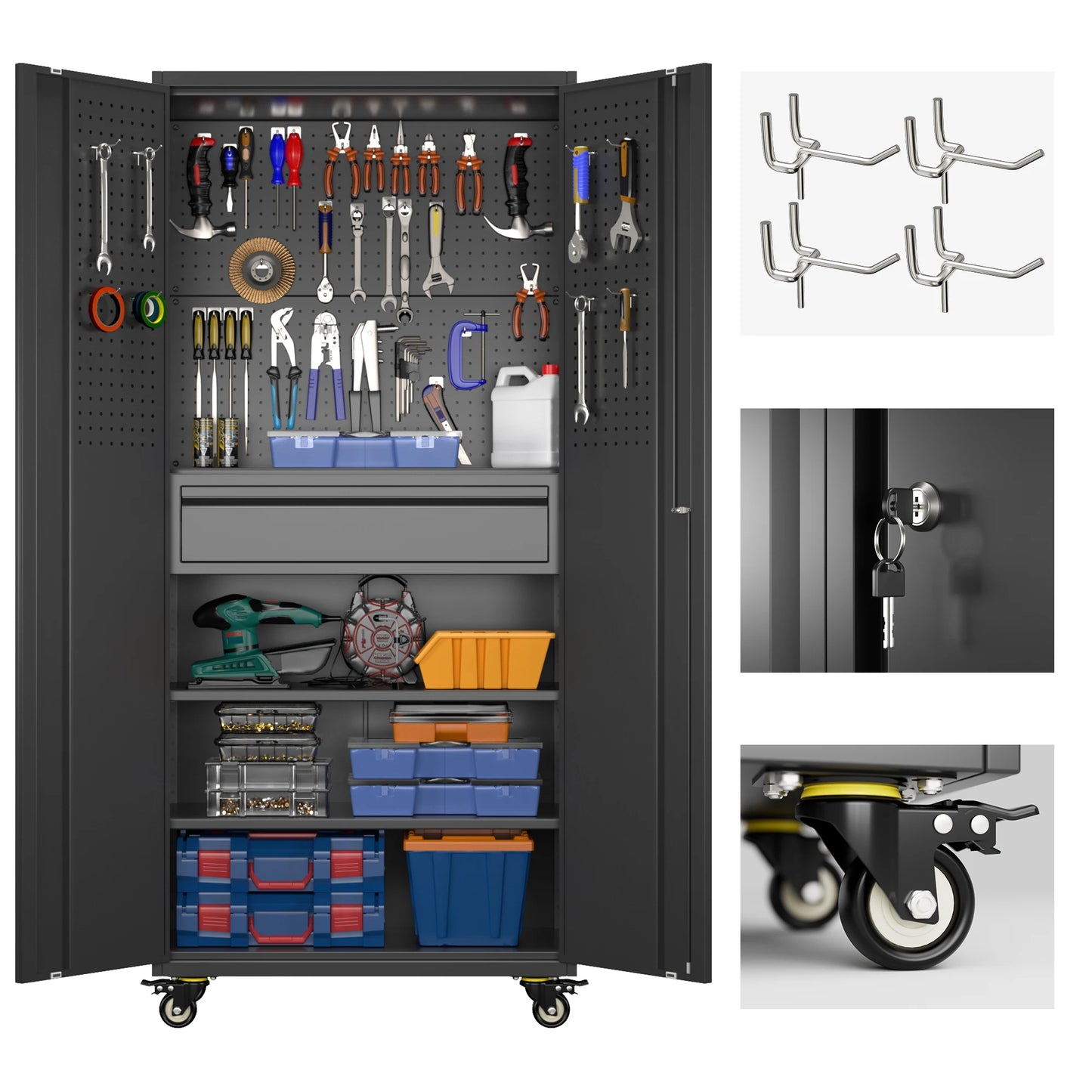 Aobabo 72" Metal Garage Storage Cabinet with Wheels & Adjustable Shelves