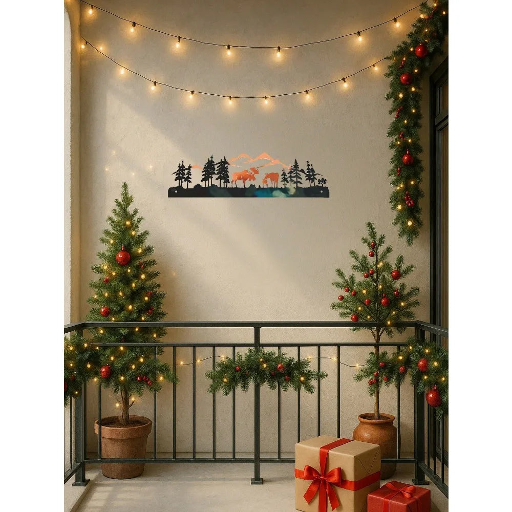 Rustic Metal Moose Wall Décor – Christmas Tree Design