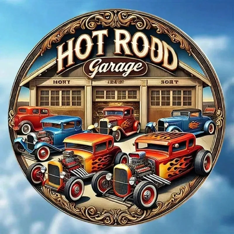 Vintage Hot Rod Garage Tin Sign – Classic Iron Wall Art