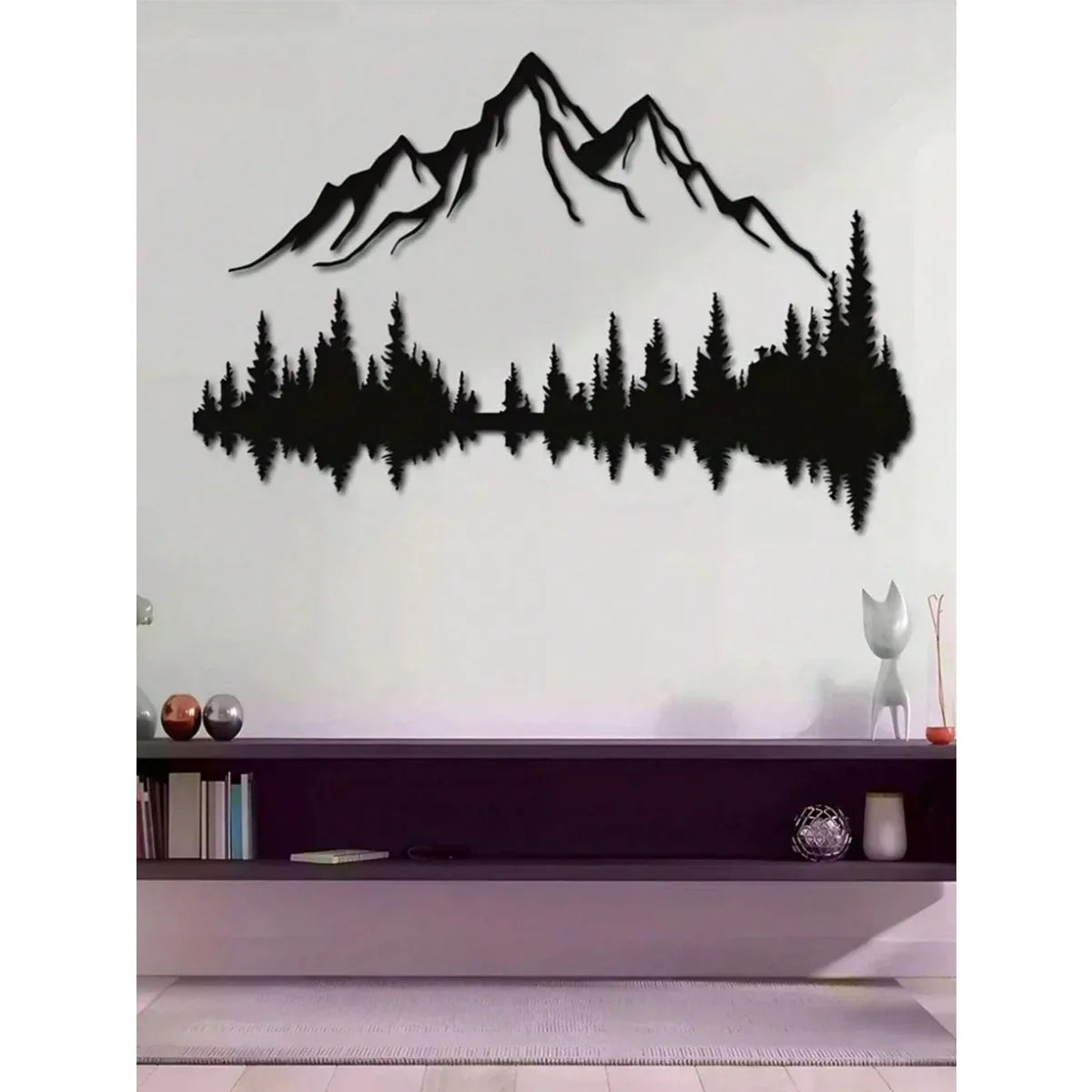 Mountain & Forest Metal Wall Sculpture – Nature-Inspired Rustic Decor