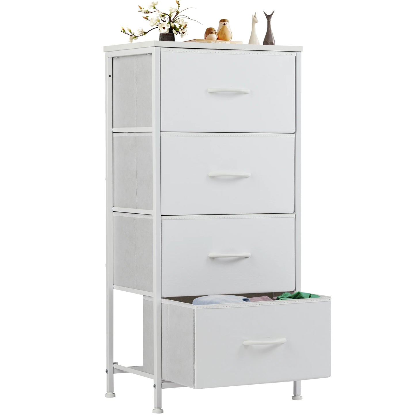 JHK 4-Drawer Fabric Nightstand with Steel Frame