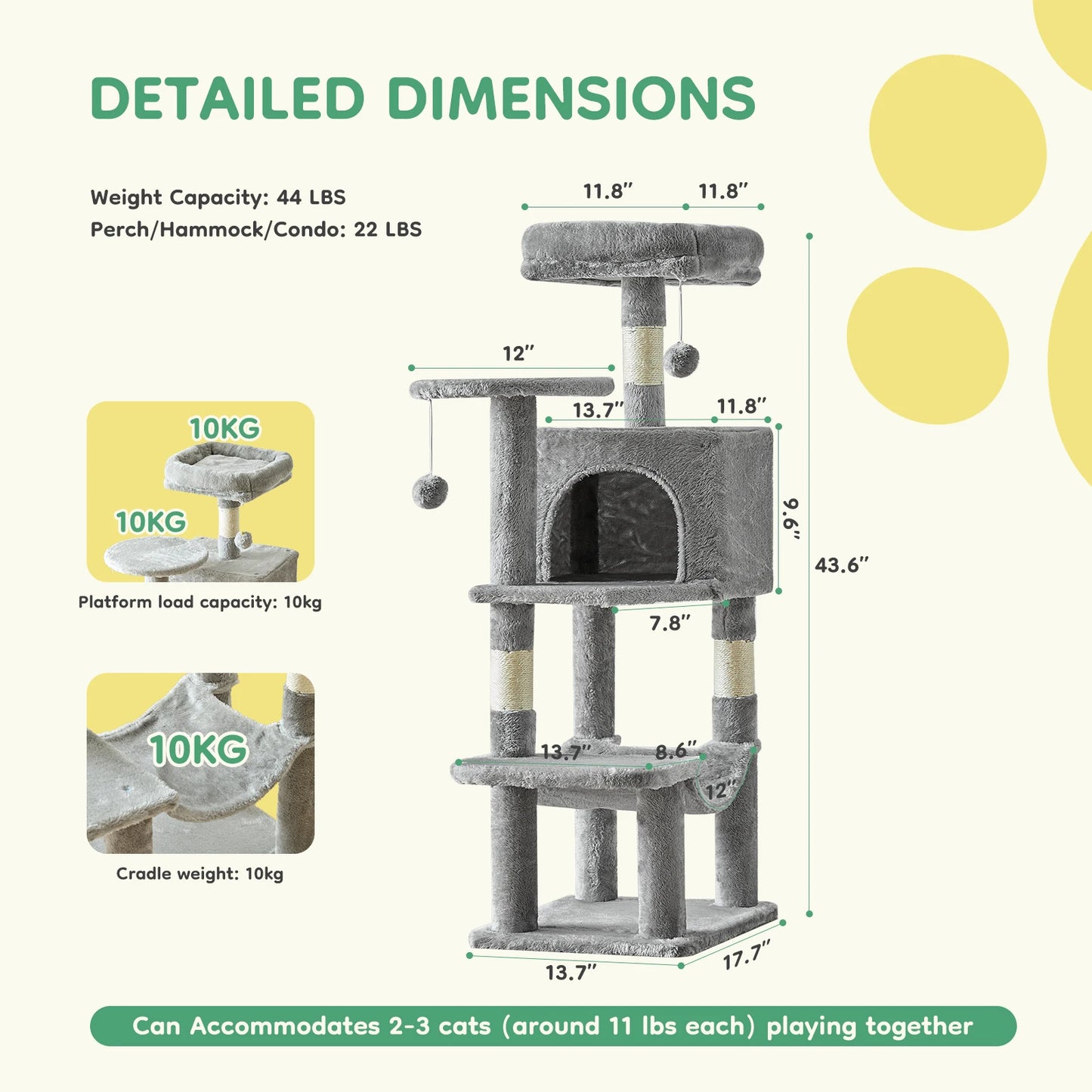 Tall Multi-Cat Tree Tower – Indoor Cat Furniture with Scratching Posts