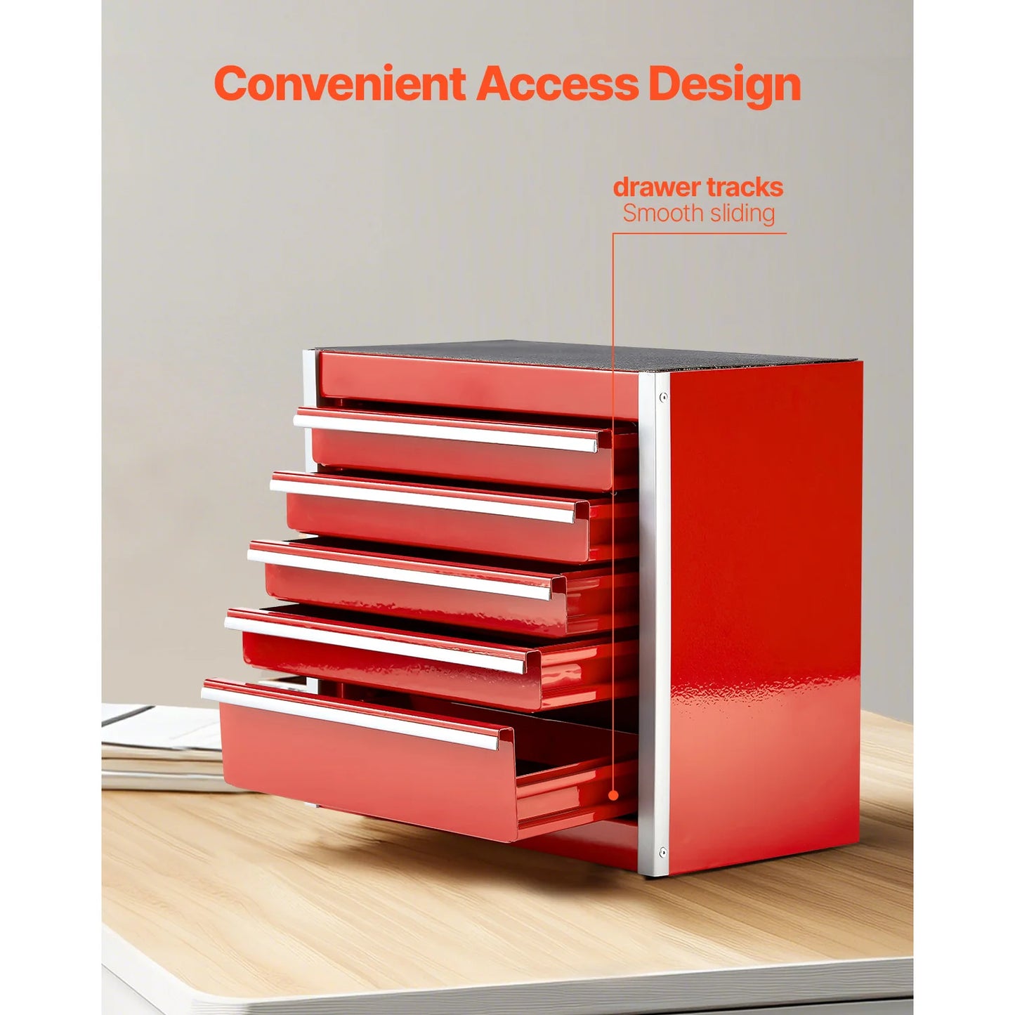 SucceBuy 5-Drawer Portable Metal Tool Box – 8.6" Compact Steel Tool Chest (Red/Black)