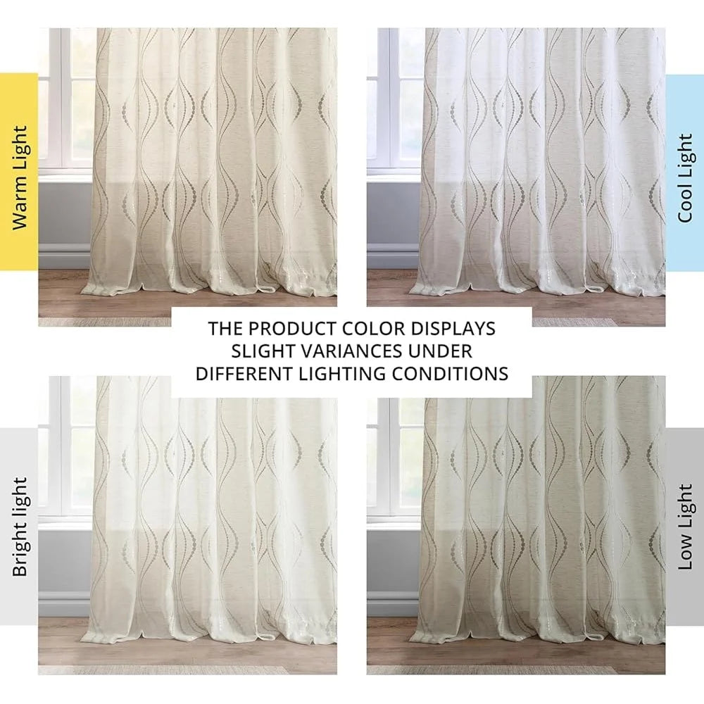 Embroidered Sheer Linen Curtain – Light Filtering Window Treatment